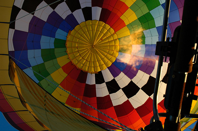 Looking inside the balloon with the burners ignited