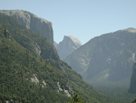 The impressive Yosemite Valley with it's two most noticeable features - the cliffs of El Capitan and Half Dome.