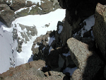 View down the Chimney variation (5.2) reached by U-Notch, North Palisade