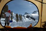 Zach Hamm preparing a wind break at camp two (11,300 ft)