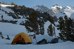 11,300 ft camp with North Pal, Starlight, and Thunderbolt Peaks in the background